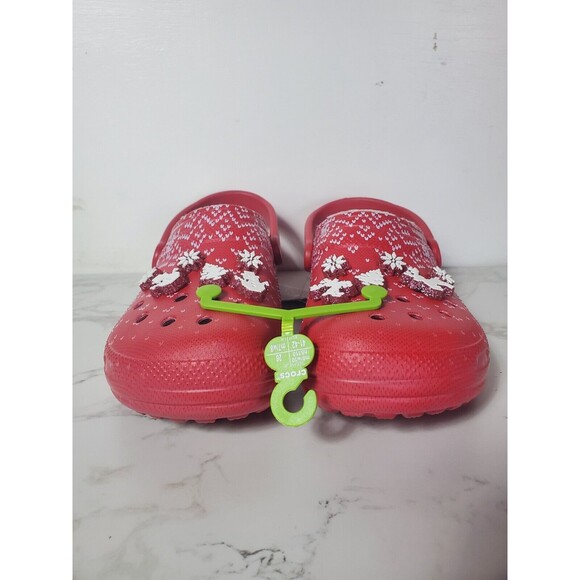 NWT Classic Lined Red White Christmas Holiday Crocs Men\'s 8 Women\'s 10 main image 7